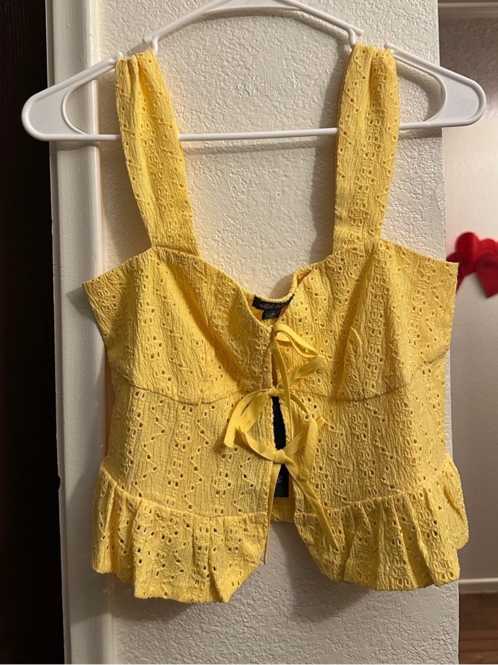 NWT Yellow Eyelet Tie-Front Sleeveless Crop Top